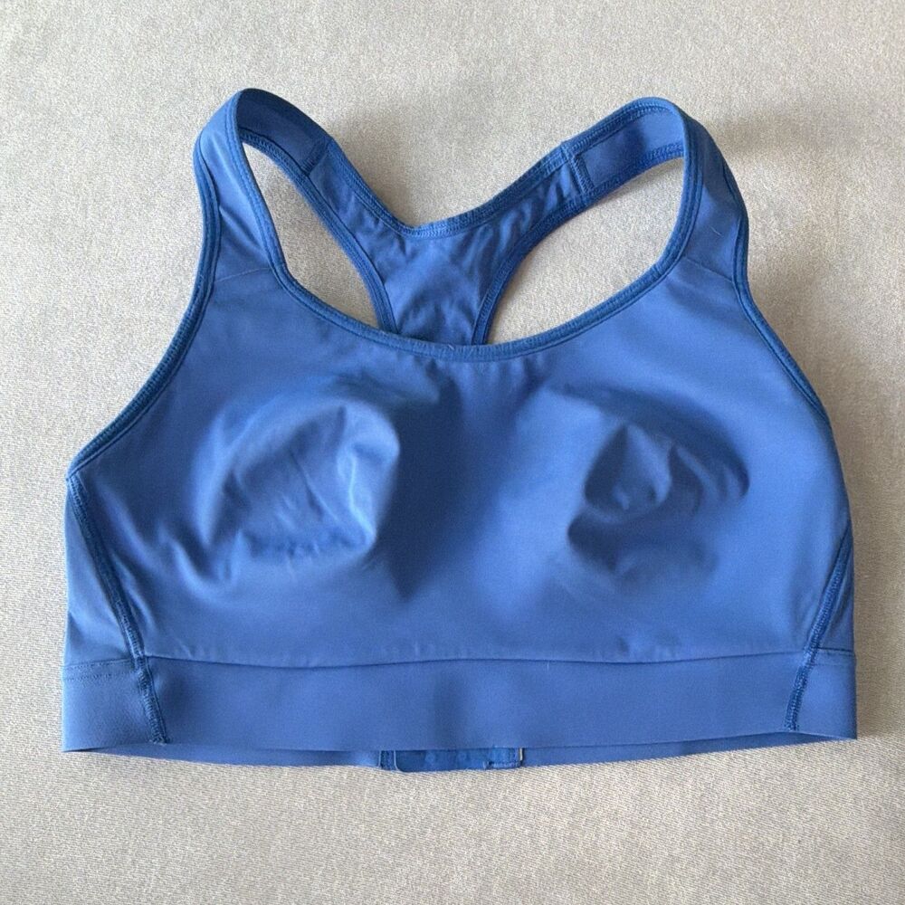Athleta High Support Racerback Sports Bra 36B/C Blue Mesh Hook & Eye Wireless